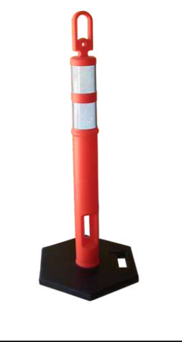 Poste de señalización vial naranja.
